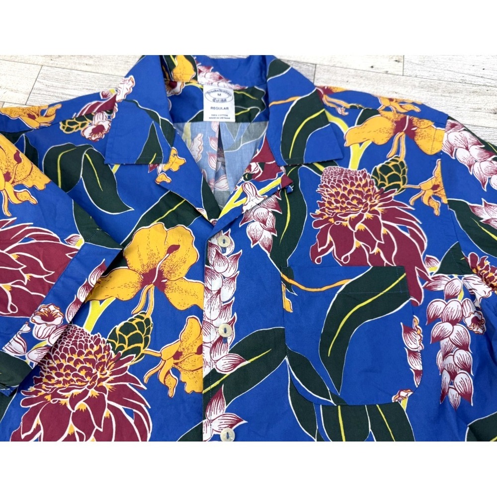 Brooks Brothers Shirt Mens Blue Floral Regular Fit Short Sleeve Button Up MEDIUM